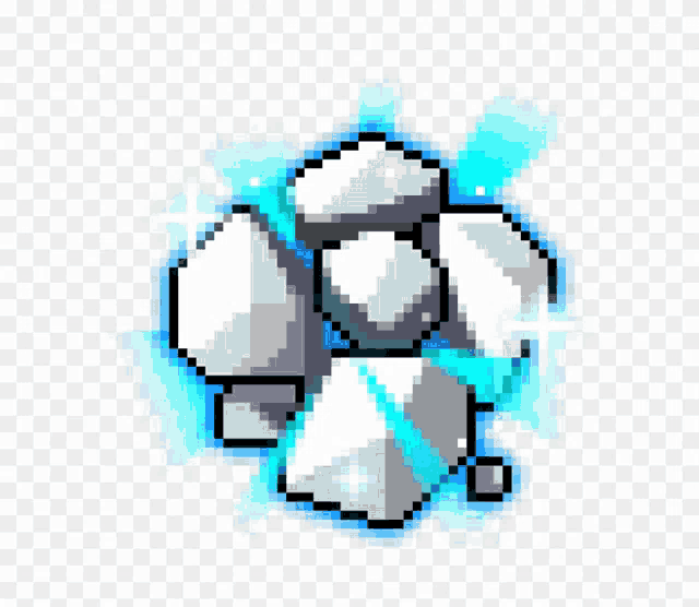 a pixel art drawing of a pile of rocks with a blue glow around them