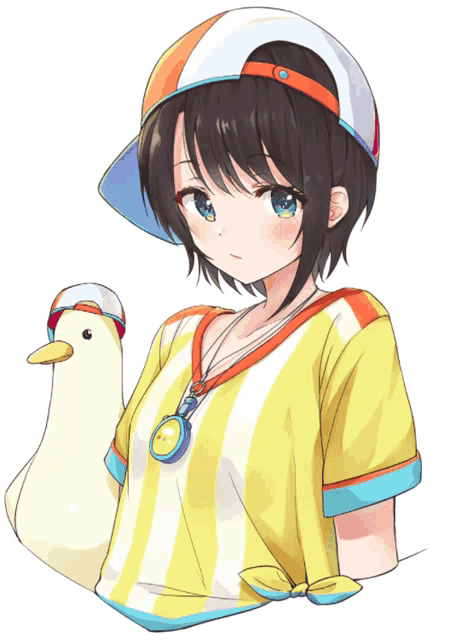 a girl wearing a hat and holding a duck