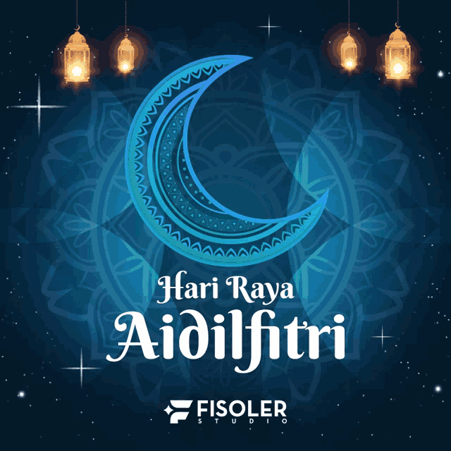 a blue background with the words hari raya aidilfitri