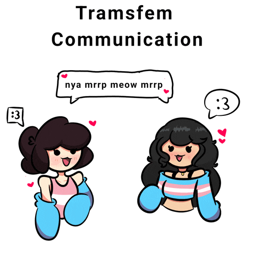 a cartoon of two girls with speech bubbles that say " transfem communication "