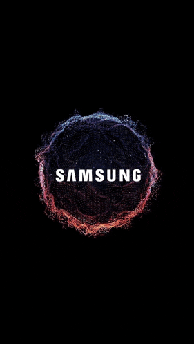 a samsung logo is displayed in a circle on a black background