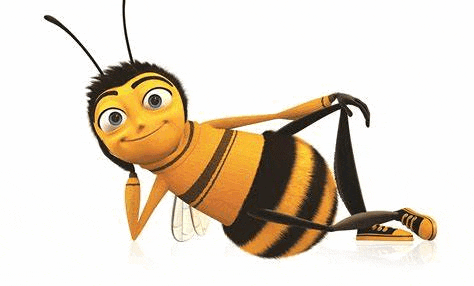 a cartoon bee is laying on its back with its legs crossed and wearing sneakers .