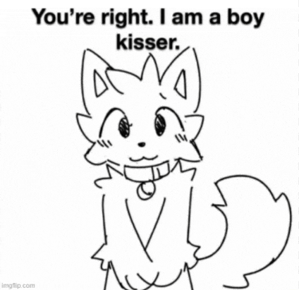 a black and white drawing of a cat with the words `` you 're right , i am a boy kisser ''