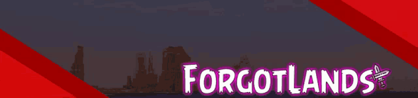 a banner for forgotlands shows a city skyline