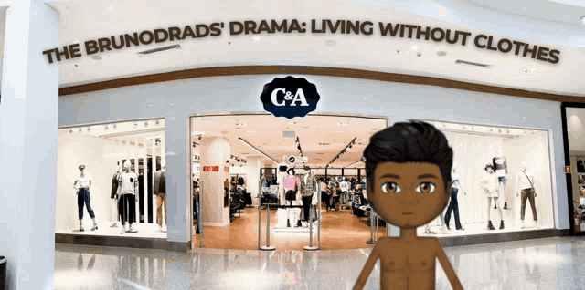 a man stands in front of a c & a clothing store