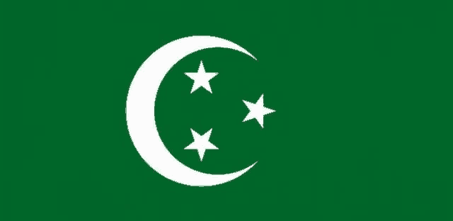 a green flag with a crescent moon and three stars