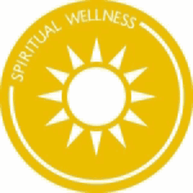 a yellow circle with a white sun in the middle and the words spiritual wellness written around it .