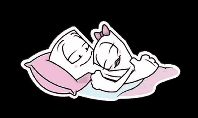 a cartoon of two people sleeping on a pillow .