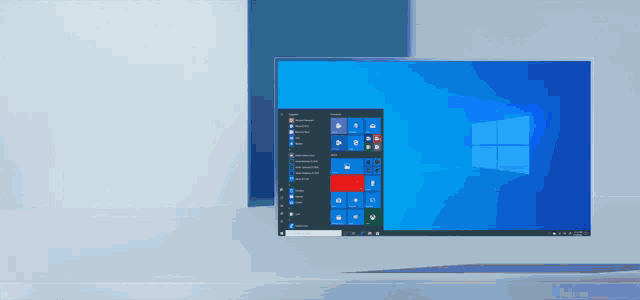 a computer screen shows the start menu and a few other icons