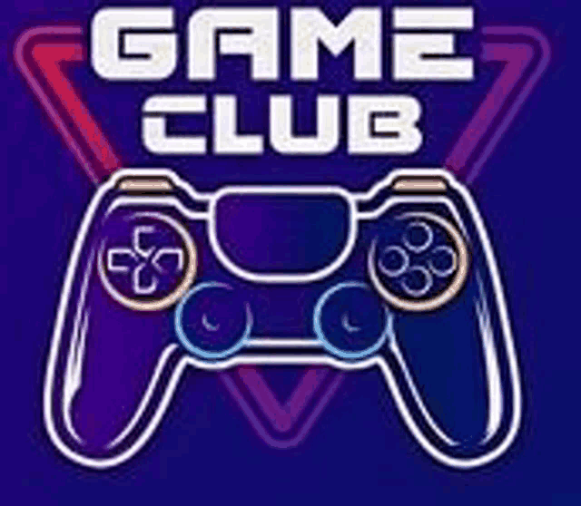 it is a logo for a game club with a game controller .