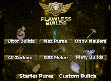 a screenshot of flawless builds with a shield and various items