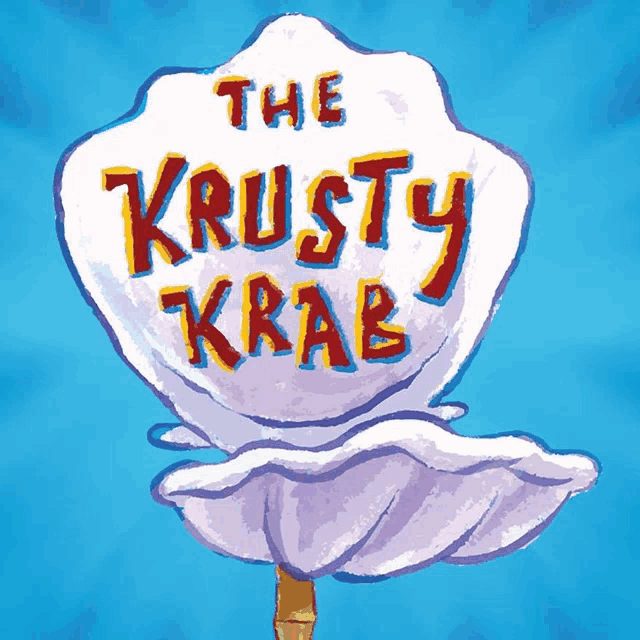 a logo for the krusty krab shows a shell on a stick