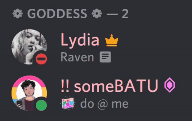 a screenshot of a chat with lydia raven and some batu