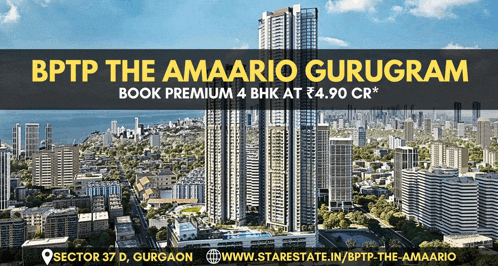 an advertisement for bptp the amaario gurugram book premium 4 bhk at 4.90 cr *