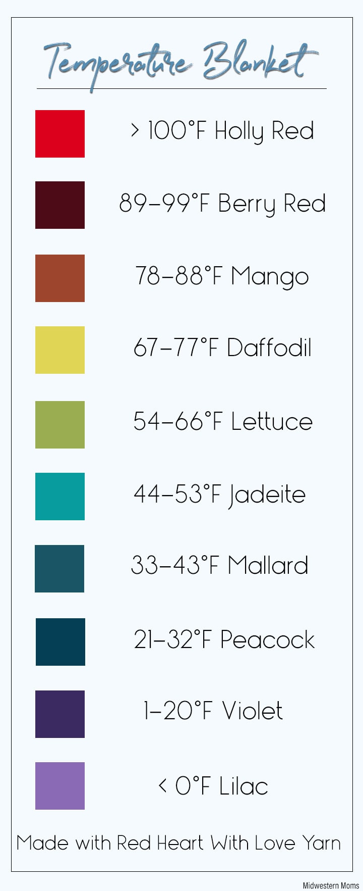 Red Heart Temperature Blanket Color Chart