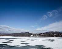 View over a frozen reservoir