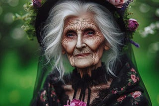 An AI image of a creepy old woman