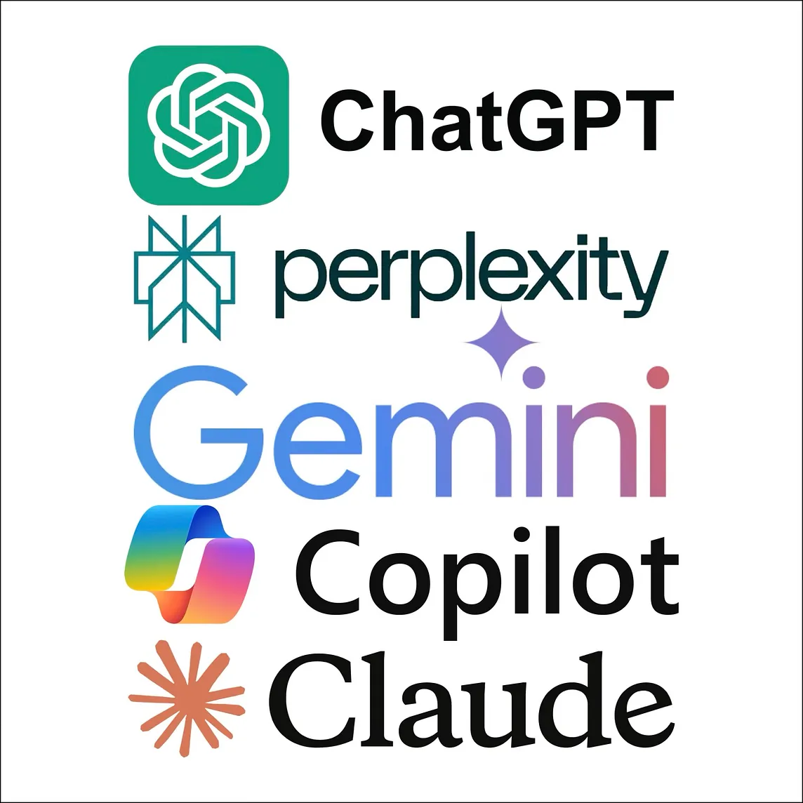 IMAGE: The ChatGPT, Perplexity, Gemini, Copilot and Claude logos forming the new AI search panorama