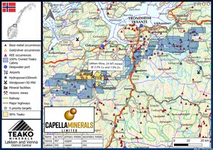 Capella Announces Strategic Partnership with Teako Minerals on Løkken Copper-Cobalt-Zinc Project