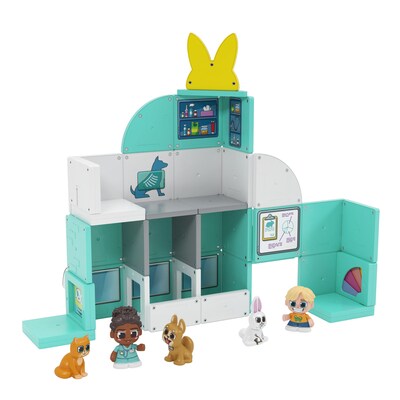 For off the charts cuteness. Moose Toys’ new Tile Town – Pet Clinic and Rescue is the next evolution in building toys, sparking kids’ imaginations and encouraging story building. The new “click, build, play” pattern puts kids at the center of the playset’s creation. Never-before-seen action tiles add movement and interaction to distinguish the playset. Included magnetic figures check-in for check-ups, complete with an X-ray image action tile, a tile that opens the door and a “cuteness” scale.