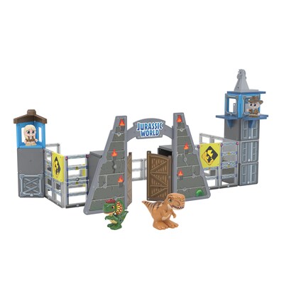 Tile Town Dino-Dominates. Moose Toys’ new Tile Town – Jurassic World Gate Escape is the next evolution in building toys, sparking kids’ imaginations and encouraging story building. The new “click, build, play” pattern puts kids at the center of the creation and construction of the playset. Never-before-seen action tiles distinguish the playset with the activation of magnetic figures to add movement and interaction, including a working elevator, a gate that opens and dinos that climb.