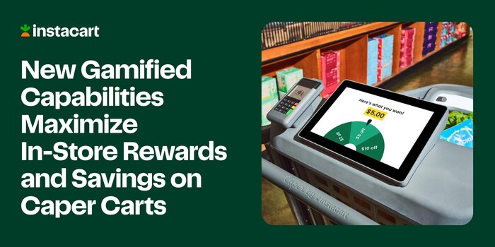 Instacart is launching three new Caper Cart capabilities – gamified quests, location-based coupons, and aisle-aware advertising formats.