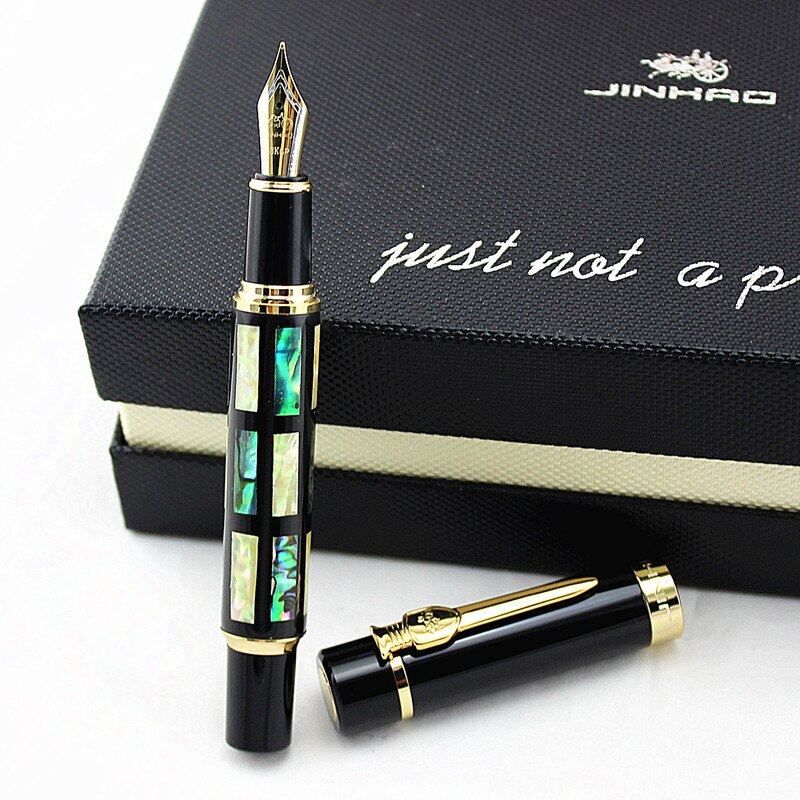 Jinhao 650สีดำ18kgp ปากกาหมึกซึมหรูหราพร้อมฝาปิด