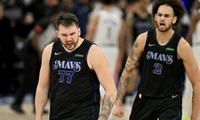 Luka Doncic after hitting a game-winning three - Photo by Stephen Maturen/Getty Images