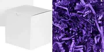 box with purple crinkle paper