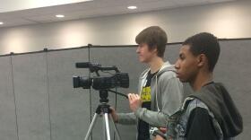 Will Rivers and Brandon King during their first reporting trip to cover a Ferguson Commission meeting at the Florissant Valley campus of St. Louis Community College that focused on youth issues.