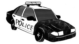 A charcoal style illustration of a police car in black and white