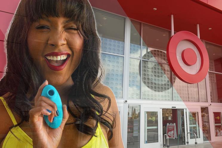 A woman smiling at the camera with Target background