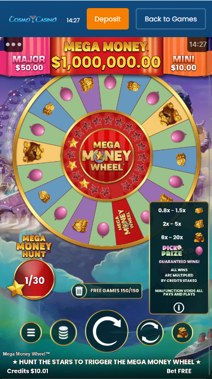 Cosmo Casino Mega Money Wheel Mainpage