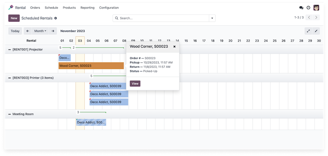 Schnittstelle von Odoo Vermietung