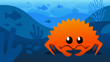 Ferris the crab under the sea, unofficial logo for Rust programming language