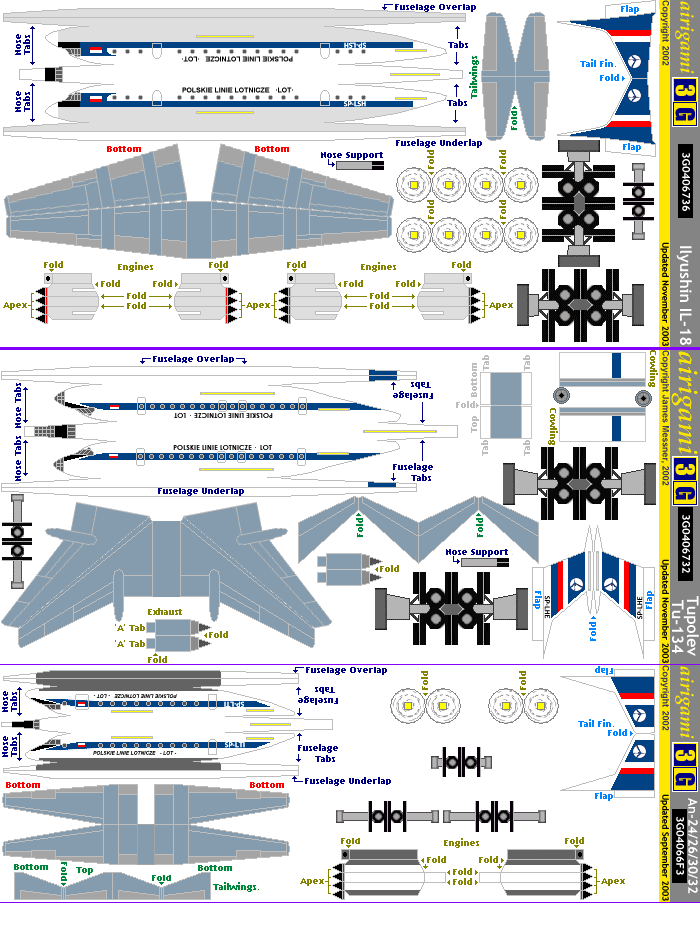 3G: Lot Polish Airlines (1962 c/s) - Antonov An-24 [3G04066F3] and Ilyushin IL-18 [3G0406736] and Tupolev Tu-134 [3G0406732]