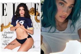 Kylie Jenner Elle spread split with blue hair