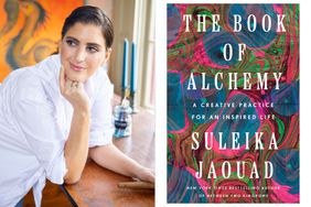 Suleika Jaouad and the cover of 'The Book of Alchemy'