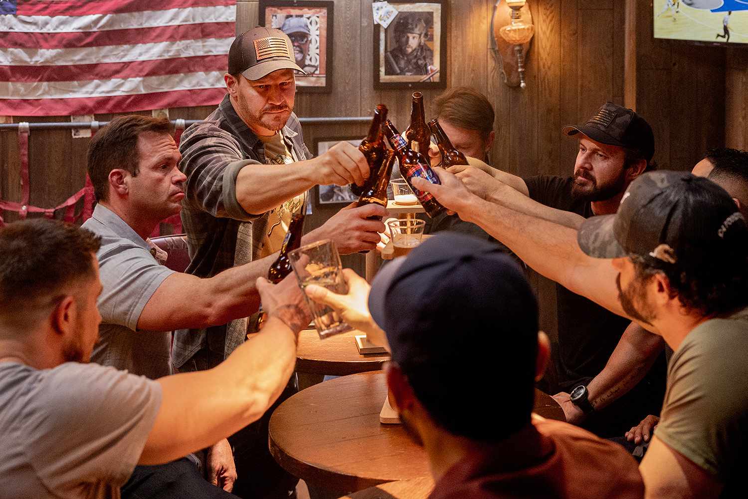 Beau Knapp as Drew Franklin, Judd Lormand as Lt. Commander Eric Blackburn, David Boreanaz as Jason Hayes, Tyler Grey as Trent Sawyer, A.J. Buckley as Sonny Quinn, Neil Brown Jr. as Ray Perry, Justin Melnick as Brock Reynolds and Raffi Barsoumian as Omar Hamza in SEAL Team