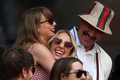 Singer-songwriter Taylor Swift, Travis Kelce of the Kansas City Chiefs and Brittany Mahomes attend the Men's Singles Final match between Taylor Fritz of the United States and Jannik Sinner of Italy on Day Fourteen of the 2024 US Open at USTA Billie Jean King National Tennis Center on September 08, 2024 in the Flushing neighborhood of the Queens borough of New York City.