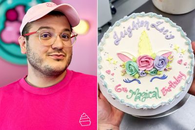 Greg Mason and his unicorn cake