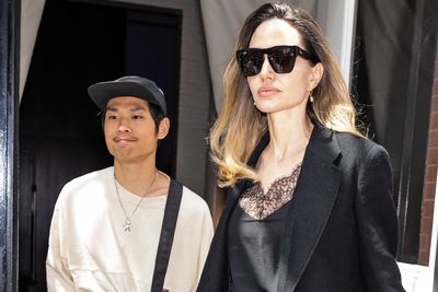 Pax Jolie-Pitt and Angelina Jolie are seen in SoHo on August 16, 2023 in New York City.