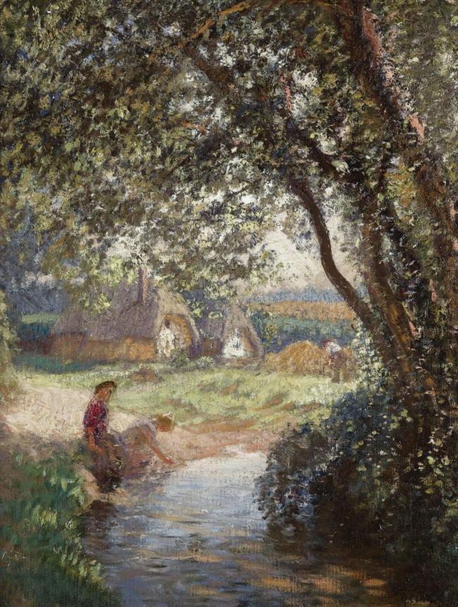 George Clausen - A Little Pool大师画家风景画静物油画建筑油画装饰画