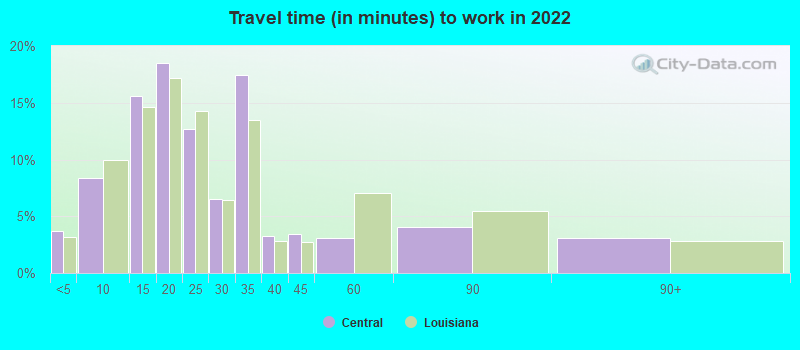 Travel time (in minutes) to work in 2022