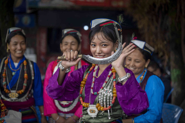 Nepal's indigenous women in traditional attire gather to participate in a rally to mark the International Day of the World's Indigenous People in Kathmandu, Nepal, Friday, August 9, 2024. (Photo by Niranjan Shrestha/AP Photo)