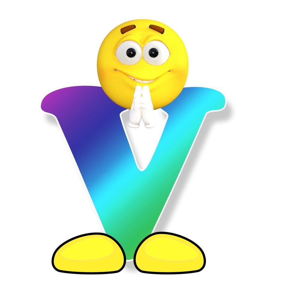 letter V with emoticon face