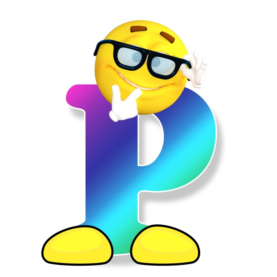 letter P with emoticon face