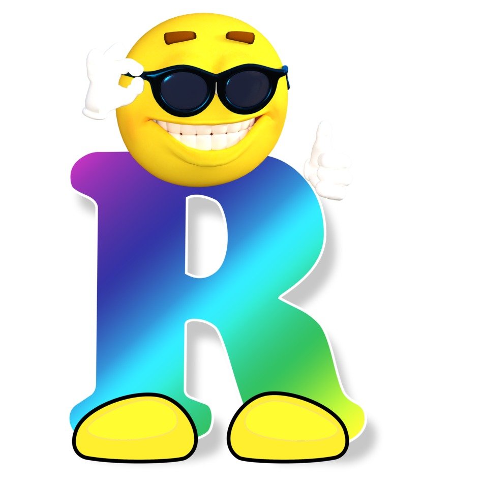 letter R with emoticon face