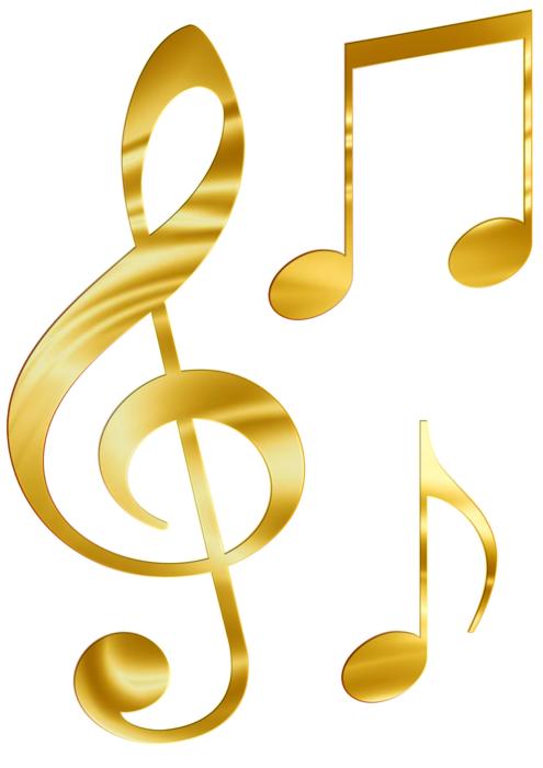 treble clef and golden notes on white background