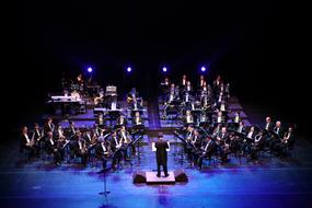 musical group with instruments on stage